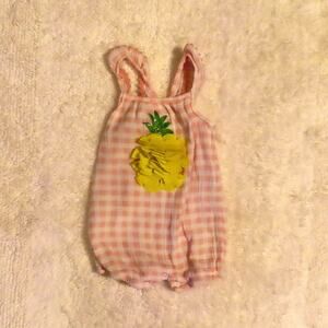 Mud Pie Pineapple Plaid Pink White Romper Outfit Size 3-6 3 6 Months